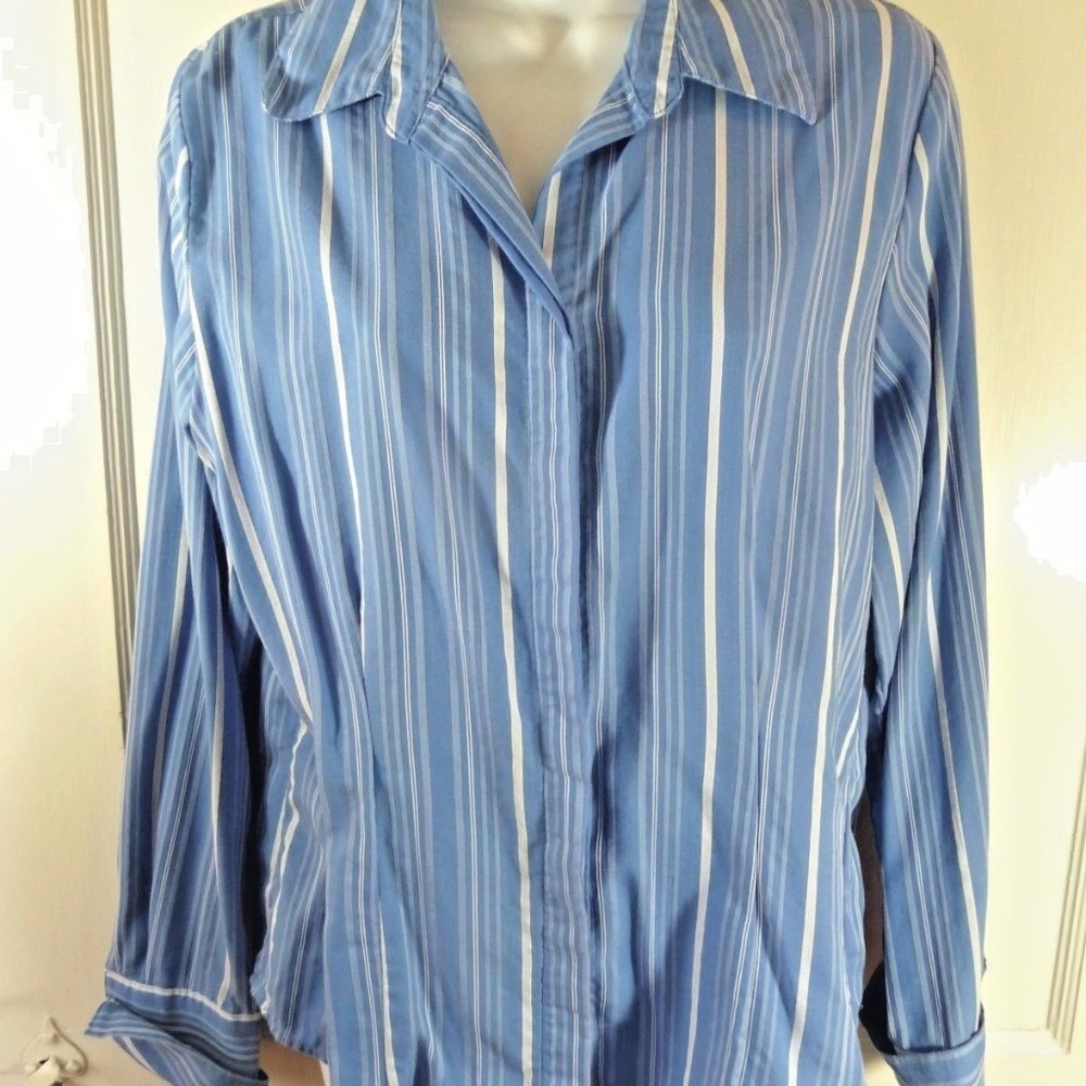 Chadwicks Blouse Shirt 12 Blue Striped